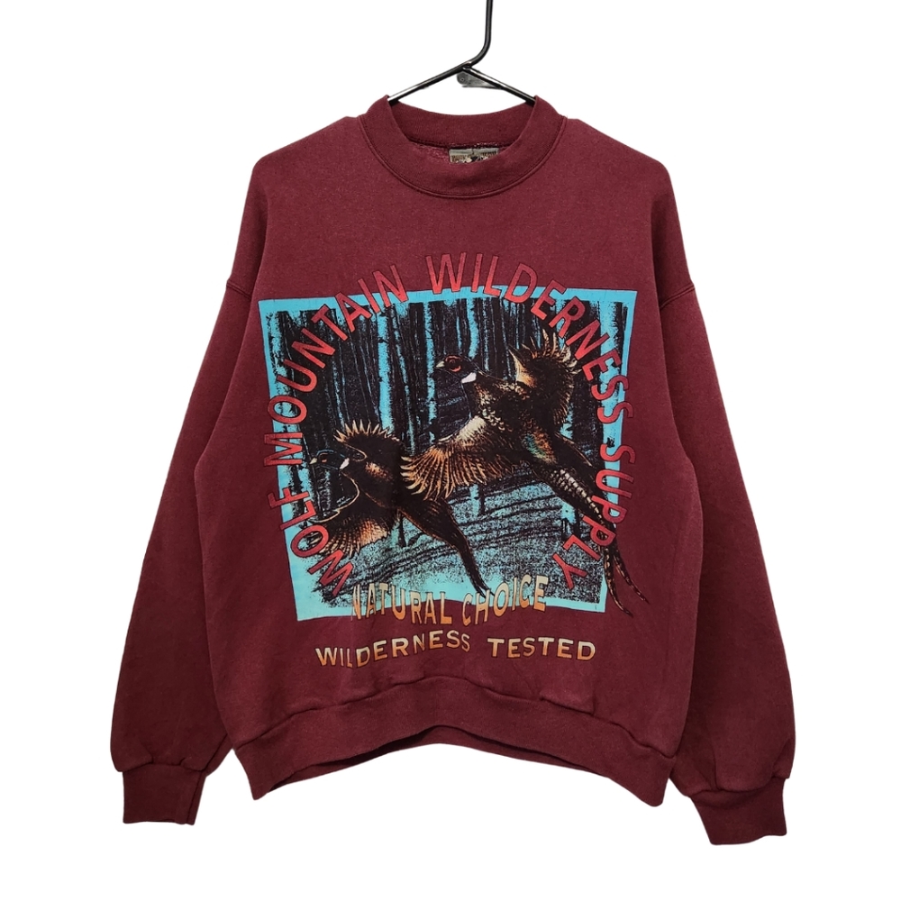 *SOLD*Vintage 90's Wolf Mountain Graphic Crewneck Sweatshirt Maroon Size Medium